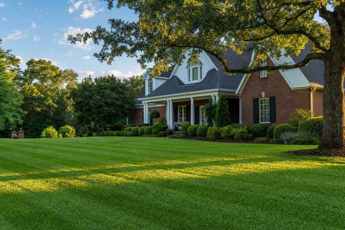 Healthy dense lawn on clay soil in DeSoto County, Mississippi after core aeration